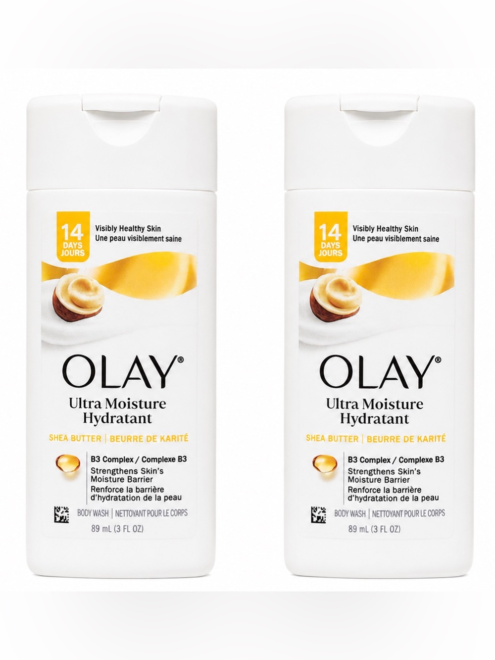 OLAY Ultra Moisture with Shea Butter Body Wash. Two(2)- 3fl oz bottles